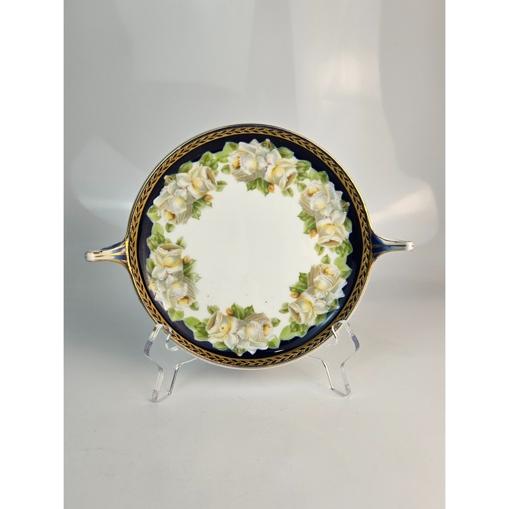 Rosenthal‎ Donatello Porcelain Handled Cake Plate Black Roses Gold Bavaria